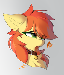 Size: 3000x3500 | Tagged: safe, alternate version, artist:lunylin, oc, oc only, oc:software pushulka, pegasus, pony, ahegao, bust, chest fluff, collar, cyrillic, eye clipping through hair, female, gray background, high res, open mouth, pegasus oc, russian, simple background, solo, tongue out