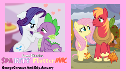 Size: 1920x1080 | Tagged: safe, anonymous artist, artist:edy_january, artist:georgegarza01, edit, edited screencap, screencap, vector edit, big macintosh, fluttershy, rarity, spike, dragon, earth pony, pegasus, pony, g4, boop, falling leaves, female, floating heart, floppy ears, heart, leaves, looking at each other, looking at someone, male, mare, nose wrinkle, noseboop, ship:fluttermac, ship:sparity, shipping, smiling, smiling at each other, stallion, straight, vector