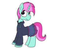 Size: 2000x1600 | Tagged: safe, artist:amateur-draw, oc, oc:belle boue, pony, unicorn, clothes, crossdressing, hoodie, horn, male, simple background, skirt, solo, stallion, standing, transparent background, unicorn oc