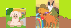 Size: 5072x1995 | Tagged: safe, artist:santibautista89, edit, edited screencap, screencap, little strongheart, rainbow dash, bison, buffalo, pig, pony, g4, my little pony: friendship is magic, over a barrel, apple, female, food, mud, webkinz