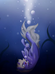 Size: 1024x1366 | Tagged: safe, artist:ashentheartist, oc, oc only, pony, unicorn, asphyxiation, bubble, crepuscular rays, crying, digital art, drowning, flowing mane, flowing tail, horn, looking up, male, ocean, open mouth, seaweed, solo, sunlight, tail, underwater, water