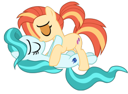Size: 11812x8731 | Tagged: safe, artist:ejlightning007arts, lighthoof, shimmy shake, earth pony, pony, 2 4 6 greaaat, g4, cheerleader, eyes closed, eyeshadow, female, kissing, lesbian, lying down, makeup, making out, mare, ponytail, shimmyhoof, shipping, simple background, transparent background, vector