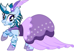 Size: 2347x1614 | Tagged: safe, alternate version, artist:thunderdasher07, oc, oc only, oc:masara, hybrid, pony, unicorn, zebra, zebracorn, zebroid, zony, alternate hairstyle, clothes, diaper, diaper fetish, diaper under clothes, dress, ear fluff, fetish, gala dress, hoof shoes, non-baby in diaper, shoes, simple background, smiling, solo, transparent background, vector, zebra oc, zony oc