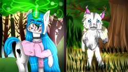 Size: 1280x720 | Tagged: safe, artist:deadsmoke, derpibooru exclusive, oc, oc only, cat, pony, unicorn, duo, forest
