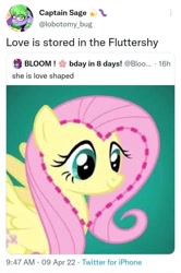 Size: 720x1082 | Tagged: safe, fluttershy, pegasus, pony, g4, heart, love, meta, twitter