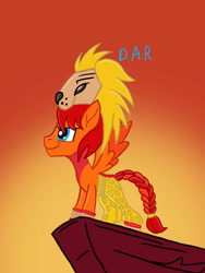 Size: 750x996 | Tagged: safe, artist:gracefulart693, oc, big cat, lion, pegasus, pony, braid, braided tail, cliff, clothes, colored wings, costume, male, pegasus oc, stallion, tail, the lion king, two toned wings, wings