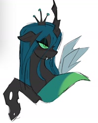 Size: 1125x1413 | Tagged: safe, artist:darkzombiez, queen chrysalis, changeling, changeling queen, g4, bust, fangs, simple background, white background
