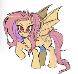 Size: 1263x1204 | Tagged: safe, artist:darkzombiez, fluttershy, bat pony, g4, bat ponified, fangs, flutterbat, looking at you, race swap, raised hoof, simple background, solo, white background