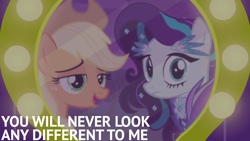 Size: 1920x1080 | Tagged: safe, edit, edited screencap, editor:quoterific, screencap, applejack, coloratura, earth pony, pony, g4, the mane attraction, doctor who, duo, female, mare, mirror