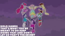Size: 1920x1080 | Tagged: safe, edit, edited screencap, editor:quoterific, screencap, applejack, fluttershy, pinkie pie, rainbow dash, rarity, twilight sparkle, human, equestria girls, g4, my little pony equestria girls, doctor who, fall formal outfits, holding hands, humane five, humane six, ponied up