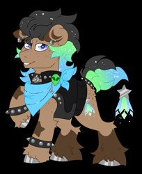 Size: 4505x5512 | Tagged: safe, artist:crazylooncrest, artist:crazysketch101, oc, oc only, oc:jax star, earth pony, pony, black background, butt freckles, clothes, collar, ear piercing, earth pony oc, freckles, gradient mane, gradient tail, jacket, male, piercing, pin, simple background, solo, spiked collar, spiked wristband, stallion, tail, unshorn fetlocks, wristband