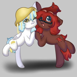 Size: 2048x2048 | Tagged: safe, artist:sinnamonsol, oc, oc:angel jellystar, oc:coral redsea, earth pony, jellyfish, pegasus, pony, squid, duo, duo male and female, earth pony oc, female, femboy, folded wings, high res, male, ocean, pegasus oc, water, wings