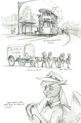 Size: 1000x1515 | Tagged: safe, artist:baron engel, oc, oc:sky brush, earth pony, pegasus, pony, earth pony oc, eating, food, male, monochrome, pegasus oc, pencil drawing, stallion, story included, traditional art