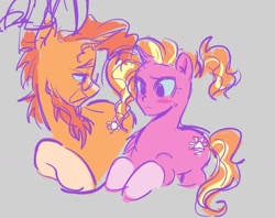 Size: 1462x1156 | Tagged: safe, artist:darkzombiez, luster dawn, sunburst, pony, unicorn, g4, blaze (coat marking), blushing, coat markings, duo, facial hair, facial markings, father and child, father and daughter, female, glasses, goatee, luster dawn is starlight's and sunburst's daughter, lying down, male, mare, parent and child, parent:starlight glimmer, parent:sunburst, parents:starburst, simple background, socks (coat markings), stallion, sunburst's glasses, white background