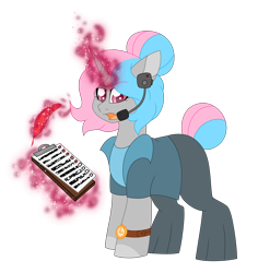 Size: 5272x5584 | Tagged: safe, artist:crazylooncrest, artist:crazysketch101, oc, oc only, oc:mandi strict, pony, unicorn, clipboard, clothes, glowing, glowing horn, headset, horn, magic, quill, simple background, solo, suit, telekinesis, transparent background, unicorn oc
