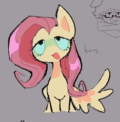 Size: 796x808 | Tagged: safe, artist:chalkdraws, fluttershy, pegasus, pony, g4, open mouth, simple background, solo, text
