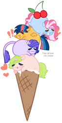 Size: 453x895 | Tagged: safe, artist:zoeytrent113, oc, oc only, oc:anthea, oc:cotton candy, oc:crystal clarity, oc:starburst, dracony, dragon, earth pony, hybrid, pegasus, pony, unicorn, kilalaverse, adopted offspring, base used, blob ponies, cherry, chubbie, cute, dracony oc, earth pony oc, female, food, heart, horn, ice cream, ice cream cone, interspecies offspring, mare, offspring, parent:flash sentry, parent:fluttershy, parent:pinkie pie, parent:pokey pierce, parent:rarity, parent:spike, parent:twilight sparkle, parents:flashlight, parents:pokeypie, parents:sparity, pegasus oc, simple background, unicorn oc, white background