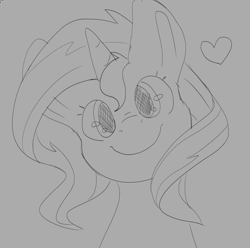 Size: 913x907 | Tagged: safe, artist:aliceg, sunset shimmer, pony, unicorn, g4, bust, c:, heart, looking at you, monochrome, sketch, smiling, solo