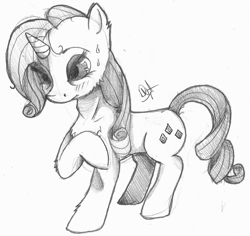 Size: 1074x1016 | Tagged: safe, artist:deathnugget-afro, rarity, pony, unicorn, g4, grayscale, monochrome, old art, pencil drawing, simple background, solo, traditional art, white background