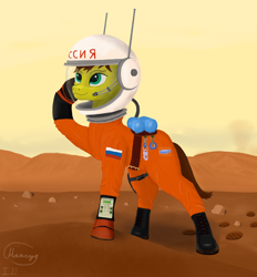 Size: 2076x2236 | Tagged: safe, artist:maxud, oc, oc only, oc:maxud, earth pony, pony, cosmonaut, earth pony oc, high res, russian flag, solo, spacesuit