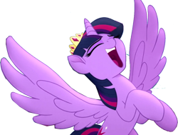 Size: 1065x804 | Tagged: safe, edit, edited screencap, screencap, twilight sparkle, alicorn, pony, g4, my little pony: the movie, background removed, crown, female, jewelry, mare, regalia, simple background, singing, solo, spread wings, transparent background, twilight sparkle (alicorn), we got this together, wings