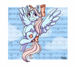 Size: 4500x4000 | Tagged: safe, artist:whatamellon, oc, oc only, pegasus, pony, bow, hair bow, music notes, pegasus oc, simple background, solo, tail, tail bow, white background