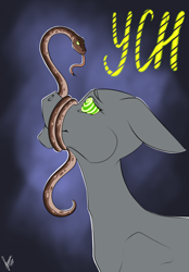 Size: 1640x2360 | Tagged: safe, artist:stirren, pony, snake, bust, coils, commission, ears back, hypnosis, hypnotized, portrait, swirly eyes, your character here
