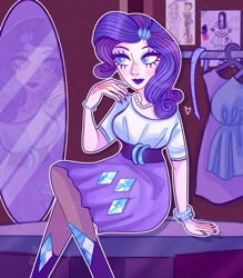 Size: 1052x1200 | Tagged: safe, artist:anetkasnail_art, rarity, human, g4, clothes, female, humanized, mirror, skirt, solo
