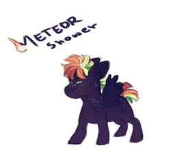 Size: 2715x2549 | Tagged: safe, artist:pinekelpiano, oc, oc only, oc:meteor shower, pegasus, pony, colt, foal, freckles, high res, magical lesbian spawn, male, multicolored mane, offspring, parent:rainbow dash, parent:tempest shadow, parents:tempestdash, pegasus oc, simple background, solo, white background