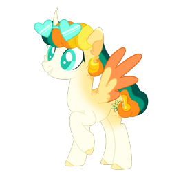 Size: 900x900 | Tagged: safe, artist:fuckomcfuck, edit, oc, oc only, oc:atomic sunglow, alicorn, pony, alicorn oc, base used, glasses, heart shaped glasses, horn, raised hoof, simple background, smiling, solo, sunglasses, transparent background, wings