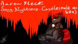 Size: 1280x720 | Tagged: safe, artist:deadsmoke, derpibooru exclusive, oc, pegasus, pony, aaron, background picture, black, boss, clothes, cocky, colt, foal, glasses, headcanon voices, lying down, male, pegasus oc, red, sassy, song, suit