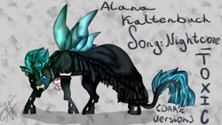 Size: 1280x720 | Tagged: safe, artist:deadsmoke, derpibooru exclusive, oc, changeling, changeling oc, clothes, dress, solo, teeth