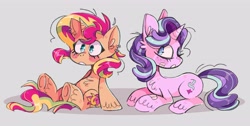 Size: 4096x2067 | Tagged: safe, artist:sadlittlecacti, starlight glimmer, sunset shimmer, pony, unicorn, g4, blushing, cute, duo, female