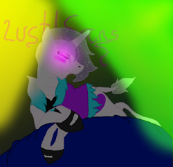 Size: 884x852 | Tagged: safe, artist:harmonicdreemur1308, pony, unicorn, clothes, glowing, glowing eyes, grin, male, ponified, sans (undertale), smiling, solo, stallion, undertale