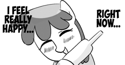 Size: 793x412 | Tagged: safe, artist:omelettepony, berry punch, berryshine, earth pony, pony, g4, blushing, bottle, drawthread, drunk, eyes closed, female, go home you're drunk, mare, monochrome, open mouth, open smile, reference, simple background, smiling, solo, text, that pony sure does love alcohol, white background, wine bottle