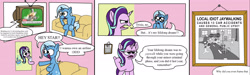 Size: 4000x1205 | Tagged: safe, artist:notfocks, starlight glimmer, trixie, pony, unicorn, g4, apron, bust, clothes, comic, crime, dialogue, female, male, mare, parody, plane, portrait, shiny eyes, stallion, suddenly hands, the simpsons