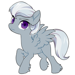 Size: 1024x1024 | Tagged: safe, artist:lawillowsea, silver spoon, pegasus, pony, g4, alternate universe, eyebrows, female, filly, foal, frown, looking at you, not silverspeed, race swap, simple background, solo, spread wings, unshorn fetlocks, white background, wings