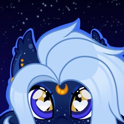 Size: 1000x1000 | Tagged: safe, artist:chaoticcr0w, oc, oc only, oc:agatha, bat pony, pony, accessory, bat pony oc, heart, heart eyes, space, wingding eyes