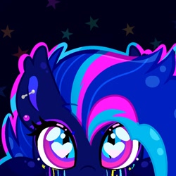 Size: 1000x1000 | Tagged: safe, artist:chaoticcr0w, oc, oc only, oc:cyberglitch, bat pony, pony, accessory, bat pony oc, heart, heart eyes, stars, wingding eyes