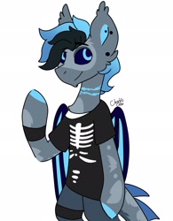 Size: 1600x2048 | Tagged: safe, artist:chaoticcr0w, oc, oc only, oc:tonic, dracony, dragon, hybrid, pony, accessory, armband, bipedal, clothes, dracony oc, ear piercing, piercing, simple background, white background