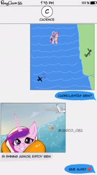 Size: 1140x2048 | Tagged: safe, artist:jarco_082, princess cadance, alicorn, pony, g4, accident, implied shining armor, meme, message, ocean, plane, ponified meme, selfie, spanish, water