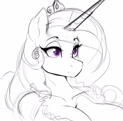 Size: 2556x2500 | Tagged: safe, artist:thelunarmoon, princess cadance, anthro, g4, big breasts, breasts, bust, busty princess cadance, cleavage, female, high res, partial color, portrait, simple background, sketch, solo, white background