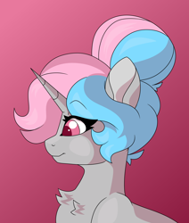 Size: 4864x5738 | Tagged: safe, artist:crazysketch101, oc, oc only, oc:mandi strict, pony, unicorn, chest fluff, eyebrows, eyebrows visible through hair, gradient background, horn, smiling, solo, unicorn oc