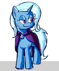 Size: 658x793 | Tagged: safe, artist:rainbrony, trixie, pony, unicorn, g4, cape, clothes, simple background, sketch, smiling, smirk, solo, standing, white background