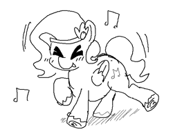 Size: 553x435 | Tagged: safe, artist:rainbrony, pipp petals, pegasus, pony, g5, :p, adorapipp, cute, dancing, eyes closed, monochrome, music notes, simple background, sketch, solo, tongue out, white background