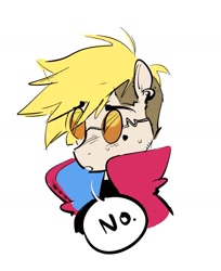 Size: 931x1142 | Tagged: safe, artist:opalacorn, earth pony, pony, anime, bust, clothes, ear piercing, earring, jacket, jewelry, male, no, piercing, ponified, simple background, solo, stallion, sunglasses, trigun, vash the stampede, white background
