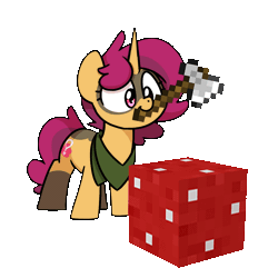 Size: 1000x1000 | Tagged: safe, artist:sugar morning, part of a set, oc, oc only, oc:mystery brew, pony, unicorn, animated, axe, commission, gif, horn, minecraft, mouth hold, mushroom, simple background, solo, sugar morning's miners, transparent background, unicorn oc, weapon, ych result
