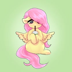 Size: 1378x1378 | Tagged: safe, artist:lilfairyartistt, fluttershy, pegasus, pony, g4, cute, drink, drinking, front view, shyabetes, sitting, smoothie, solo