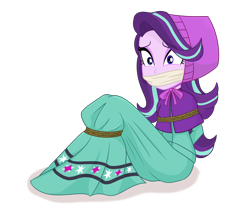 Size: 2500x2100 | Tagged: safe, artist:nie-martw-sie-o-mnie, starlight glimmer, human, equestria girls, g4, bondage, bound and gagged, cloth gag, clothes, dress, eyebrows, female, gag, gown, high res, long dress, long skirt, simple background, sitting, skirt, solo, tied up, transparent background, victorian, victorian dress