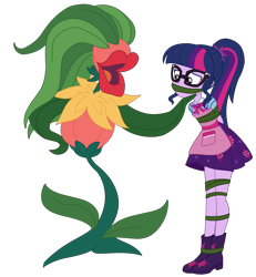 Size: 2500x2707 | Tagged: safe, artist:nie-martw-sie-o-mnie, sci-twi, twilight sparkle, human, equestria girls, g4, my little pony equestria girls: better together, my little shop of horrors, bondage, boots, clothes, female, high res, plant, shoes, simple background, skirt, transparent background, vine, vine bondage, vine gag